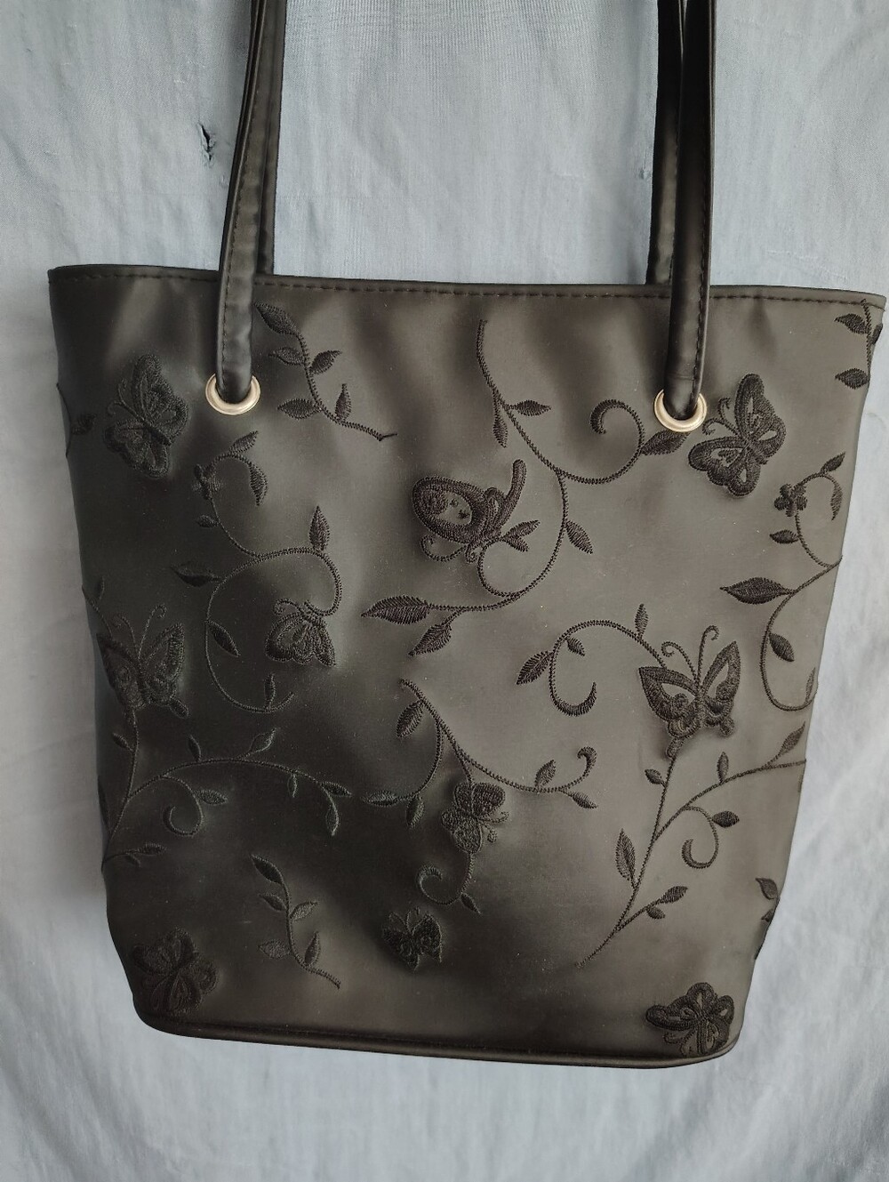 Chateau Black Butterfly Embroidered Shoulder Bag Purse Y2K PVC Tote